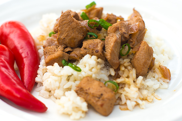 A heaping plate of meat and rice A heaping plate of meat and rice